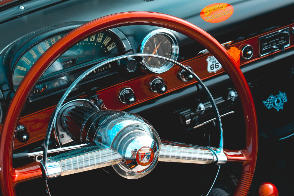 Historic vehicle mot and tax exemption - a classic cars steering wheel