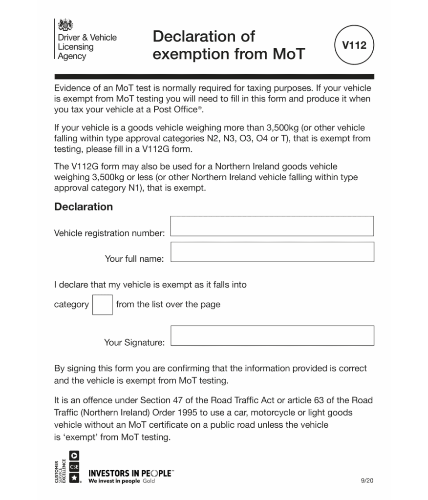 Historic Vehicle MOT and Tax v112 Form
